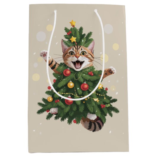 Ginger Orange Cat Weihnachtsbaum Niedlichen Weihna Mittlere Geschenktüte (Vorderseite)