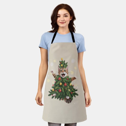 Ginger Orange Cat Weihnachtsbaum Niedlichen Weihna Schürze (Getragen)