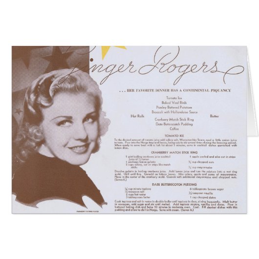 Ginger Rogers Vintag Dinner Party Menu (Vorderseite (Horizontal))