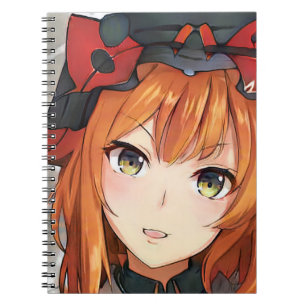 Ginger Rothaarige Anime Mädchen grüne Augen schwar Notizblock