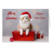 Ginger Santa Claus Cat Weihnachtskarte (Vorderseite (Horizontal))