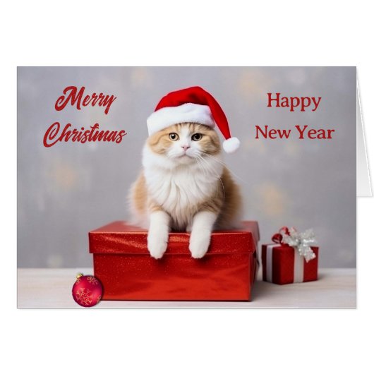 Ginger Santa Claus Cat Weihnachtskarte (Vorderseite (Horizontal))