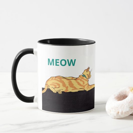 Ginger Striped Cat MEOW Tasse (Mit Donut)