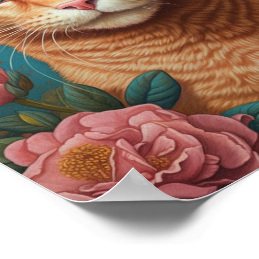Ginger Tabby Cat and Peonies Poster (Ecke)