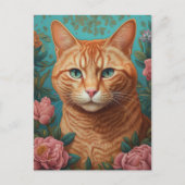 Ginger Tabby Cat and Peonies Postkarte (Vorderseite)