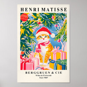 Ginger Tabby Cat In Weihnachtsmannmütze, Weihnacht Poster