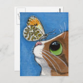 Ginger Tabby Cat und Butterfly Postkarte (Vorne/Hinten)