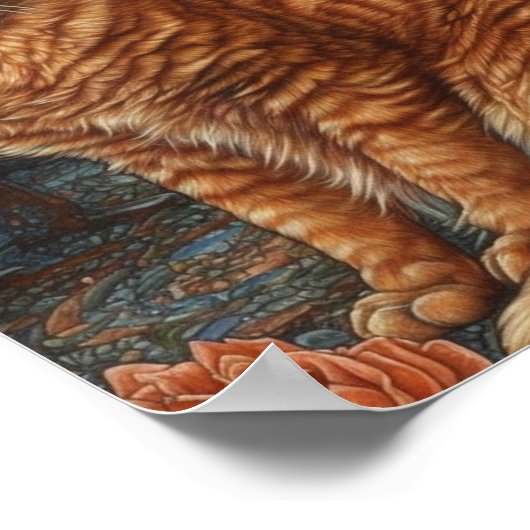 Ginger Tabby Cat und Rose Poster (Ecke)