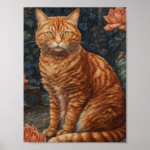Ginger Tabby Cat und Rose Poster
