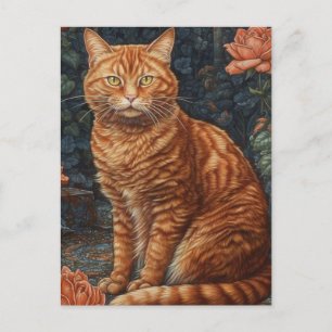 Ginger Tabby Cat und Rose Postkarte