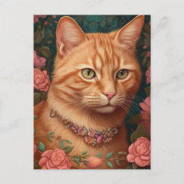 Ginger Tabby Cat und Rose Postkarte
