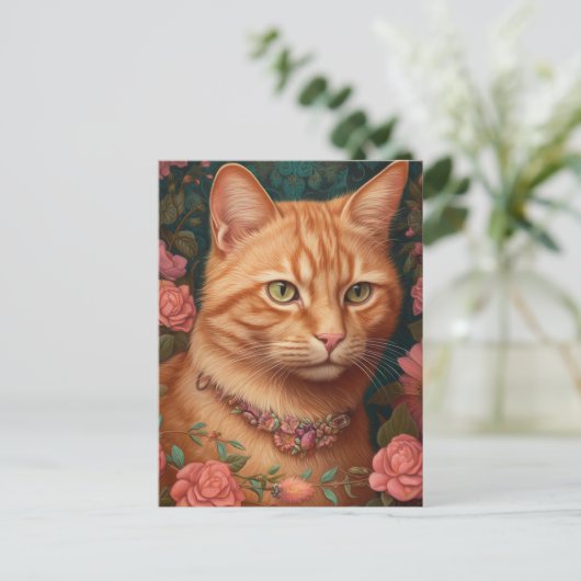 Ginger Tabby Cat und Rose Postkarte (Stehend Vorderseite)