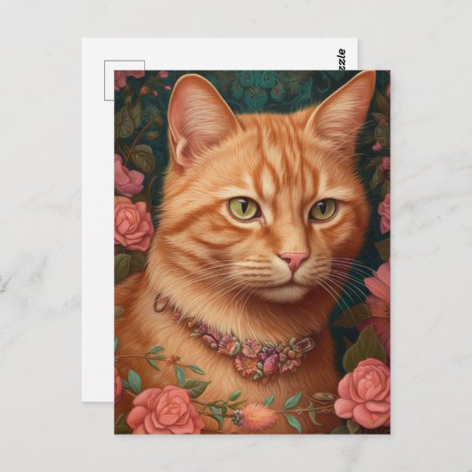 Ginger Tabby Cat und Rose Postkarte (Vorne/Hinten)