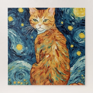 Ginger Tabby Feline in der Sternennacht Puzzle