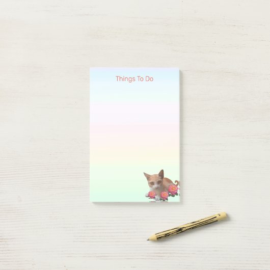 Ginger Tabby Kitty Cat auf Pastellfarben Post-it Klebezettel (Auf Schreibtisch)