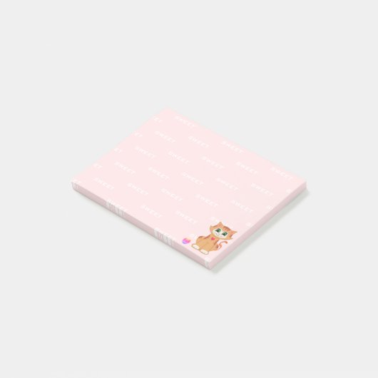 Ginger Tabby Kitty Cat Cartoon auf Pink Post-it Klebezettel (angewinkelt)