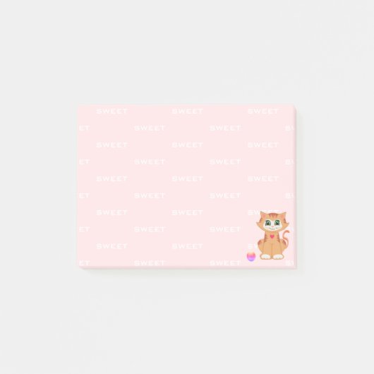 Ginger Tabby Kitzchen Cartoon auf Rosa Post-it Klebezettel (Vorderseite)