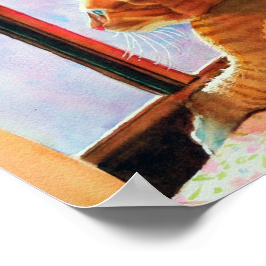 Ginger Tabby on Floral Tableclout Poster (Ecke)