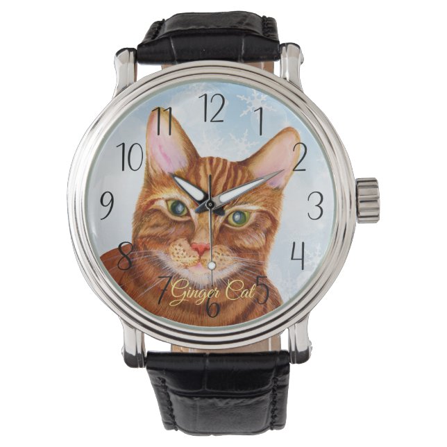 Ginger Tom Cat Aquarellmalerei Armbanduhr (Vorderseite)