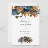 Ginger und Navy Floral Wedding Foto Einladung (Vorderseite)