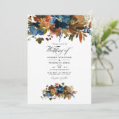 Ginger und Navy Floral Wedding Foto Einladung (Stehend Vorderseite)