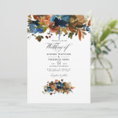 Ginger und Navy Floral Wedding Foto Einladung (Stehend Vorderseite)