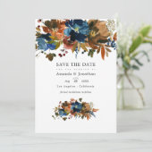 Ginger und Navy Floral Wedding Foto Save The Date (Stehend Vorderseite)