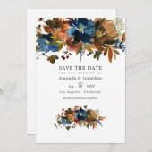 Ginger und Navy Floral Wedding Foto Save The Date (Vorne/Hinten)