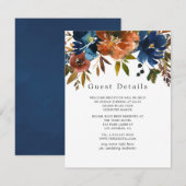 Ginger und Navy Floral Wedding Guest Details Begleitkarte (Vorne/Hinten)