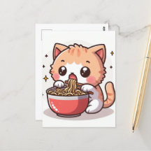 Ginger und White Kitten Eating Ramen