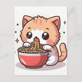 Ginger und White Kitten Eating Ramen Postkarte
