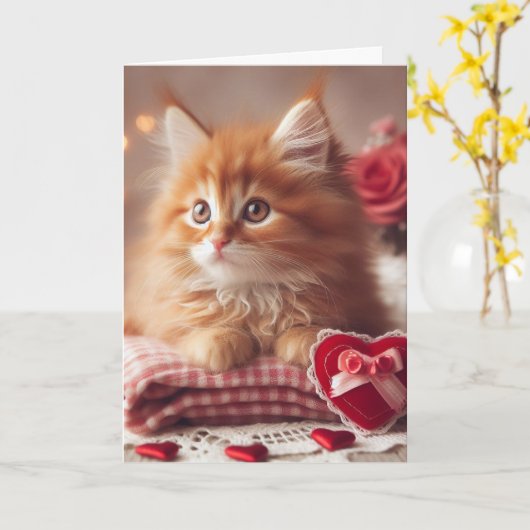 Ginger Valentine Kitten Karte (Gelbe Blume)