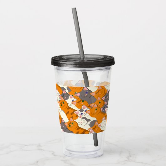 Ginger Weiße Katze Diagonalmuster Acryltrinkbecher (Links)