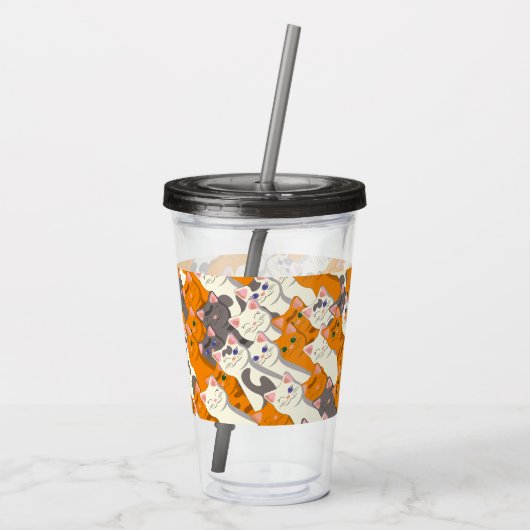 Ginger Weiße Katze Diagonalmuster Acryltrinkbecher (Rückseite)