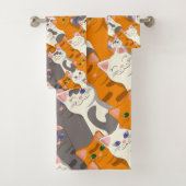 Ginger Weiße Katze Diagonalmuster Badhandtuch Set (Insitu)