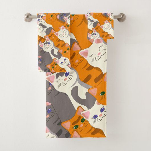 Ginger Weiße Katze Diagonalmuster Badhandtuch Set (Insitu)