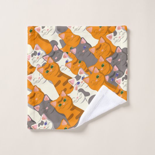 Ginger Weiße Katze Diagonalmuster Badhandtuch Set (Waschlappen)