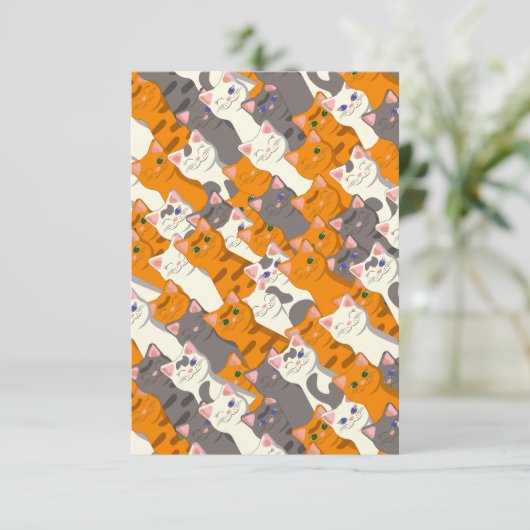 Ginger Weiße Katze Diagonalmuster Dankeskarte (Stehend Vorderseite)