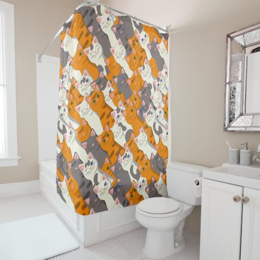 Ginger Weiße Katze Diagonalmuster Duschvorhang (Beispiel)