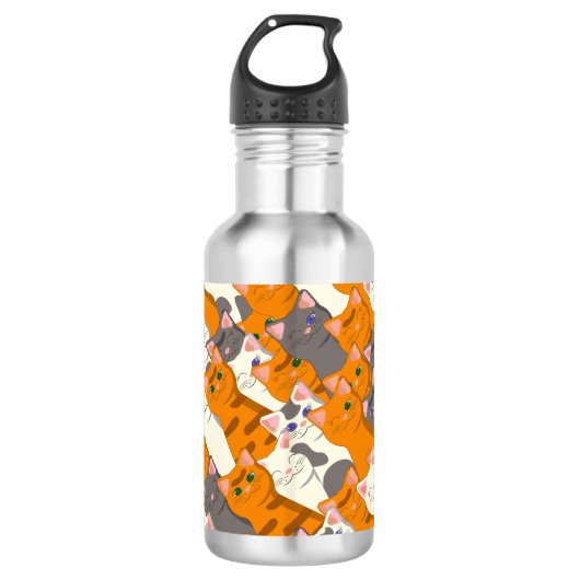Ginger Weiße Katze Diagonalmuster Edelstahlflasche (Vorderseite)