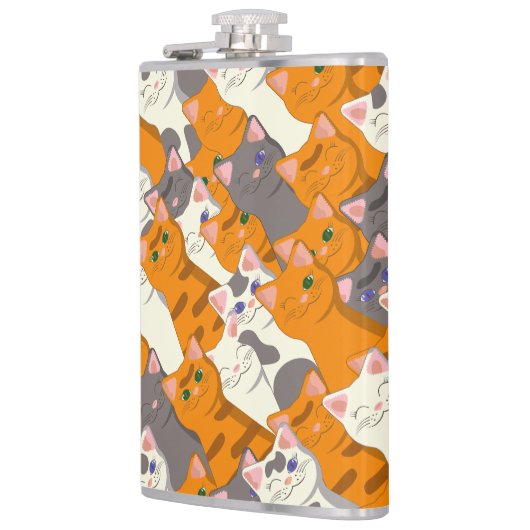 Ginger Weiße Katze Diagonalmuster Flachmann (Links)