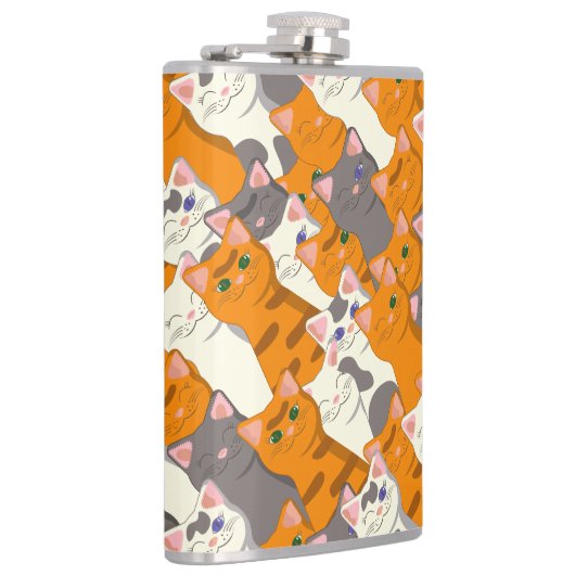 Ginger Weiße Katze Diagonalmuster Flachmann (Rechts)