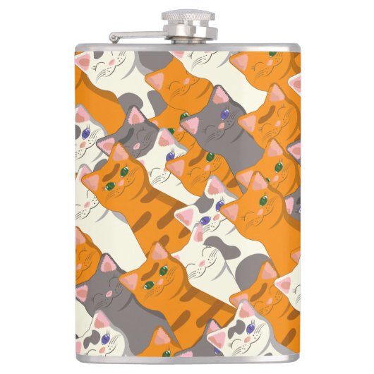 Ginger Weiße Katze Diagonalmuster Flachmann (Vorderseite)