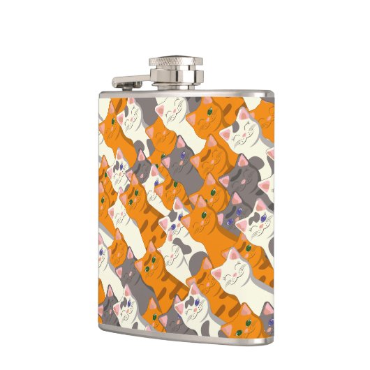 Ginger Weiße Katze Diagonalmuster Flachmann (Links)