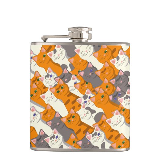 Ginger Weiße Katze Diagonalmuster Flachmann (Vorderseite)