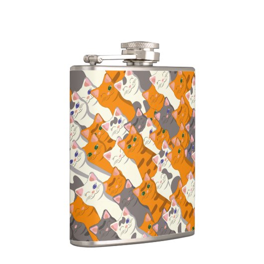 Ginger Weiße Katze Diagonalmuster Flachmann (Rechts)