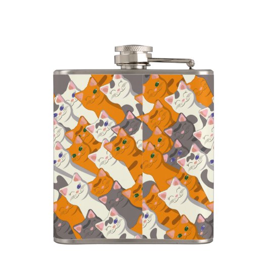 Ginger Weiße Katze Diagonalmuster Flachmann (Rückseite)