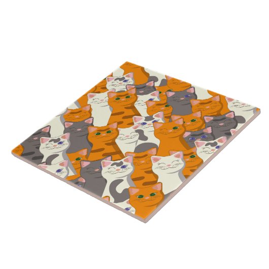 Ginger Weiße Katze Diagonalmuster Fliese (Seite)