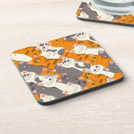 Ginger Weiße Katze Diagonalmuster Getränkeuntersetzer (Linke Seite)