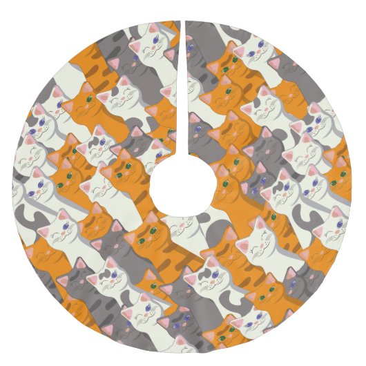 Ginger Weiße Katze Diagonalmuster Polyester Weihnachtsbaumdecke (Vorderseite)